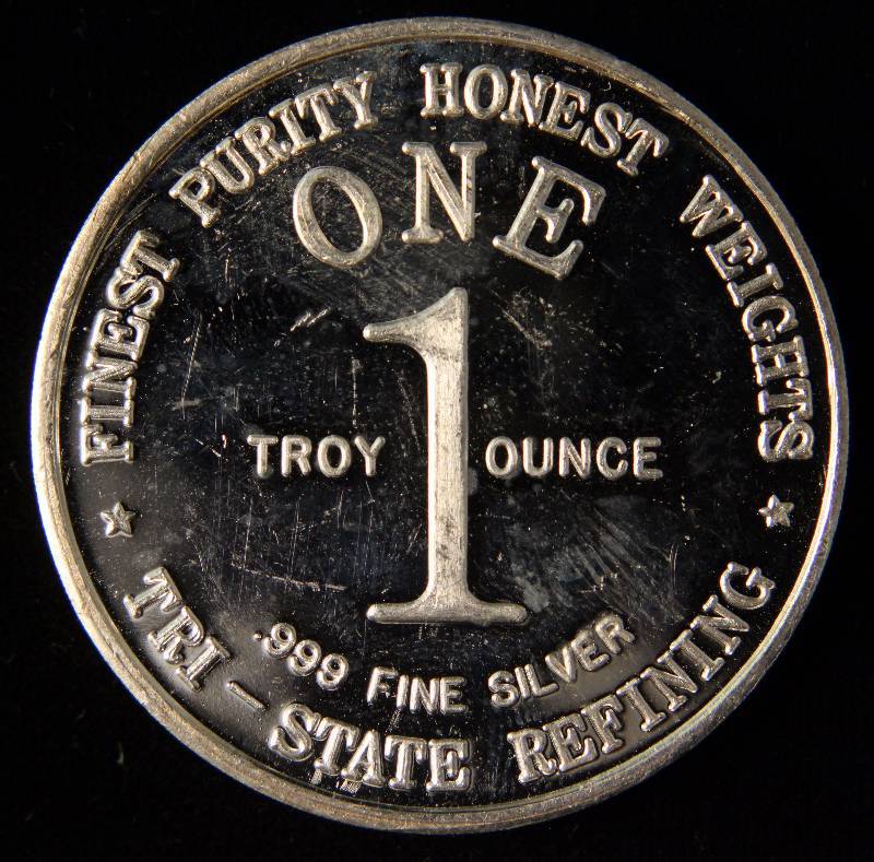 lot 69 image: 1 TROY OZ. .999 FINE SILVER VINTAGE TRI STATE REFINERY 1976