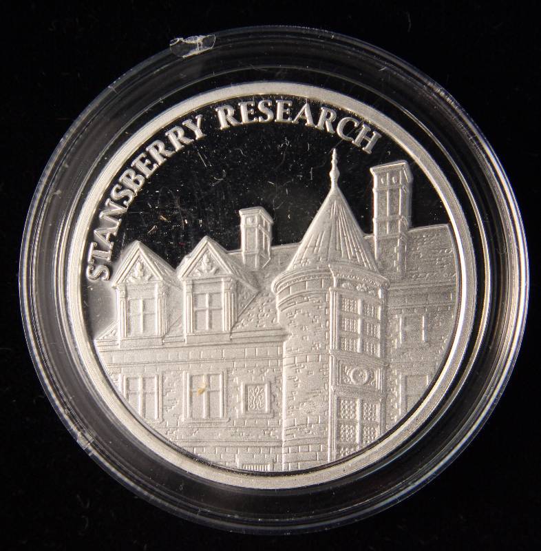 lot 74 image: 1 TROY OZ. .999 FINE SILVER STANSBERRY RESEARCH IN AIRTITE HOLDER