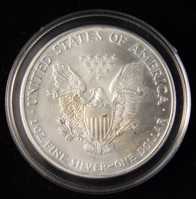 lot 75 image: 1999 COLORIZED AMERICAN SILVER EAGLE 1 TROY OZ. .999 FINE SILVER DOLLAR IN AIRTITE