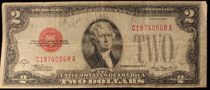 lot 65-A image: GROUP OF 4 - US $2 RED SEAL FEDERAL RESERVE NOTES