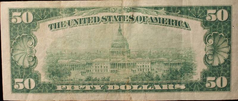 lot 29-A image: 1928-A $50 FEDERAL RESERVE NOTE REDEEMABLE IN GOLD XF