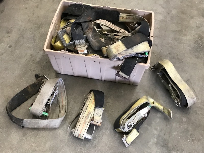 lot 17 image: Tote Of Assorted E-Track Ratchet St...