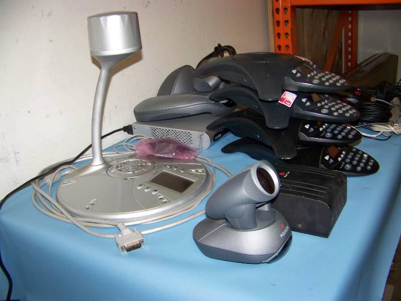 lot 80 image: (LARGE LOT) Polycom, Teleconferencing Telephones  Phones, Video Conferencing Cameras, Cables and more
