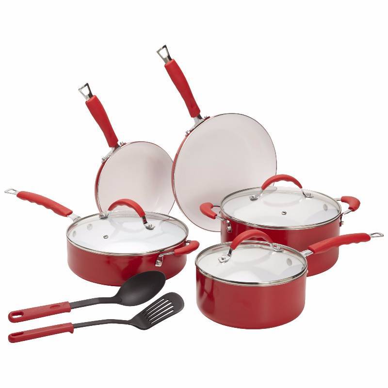 Chef’s Mark 10-Pc. Nonstick Ceramic Cookware Set in Red | Speakers ...