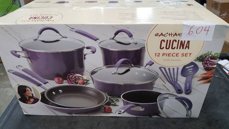 lot 604 image: Rachael Ray Cucina 12-Pc. Nonstick Cookware Set Lavender