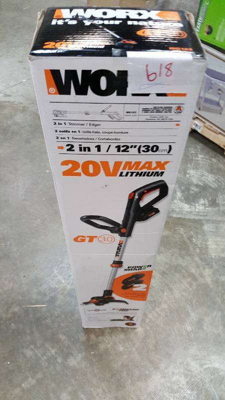 lot 618 image: WORX 12 20 Volt Lithium Grass TrimmerEdger With Line Command Feed