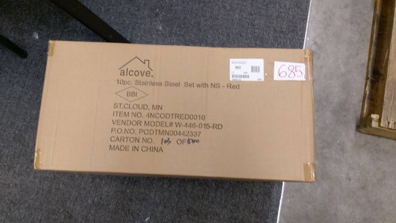 lot 685 image: alcove 10-Pc. Stainless Steel Cookware Set with Nonstick Fry Pans - Red