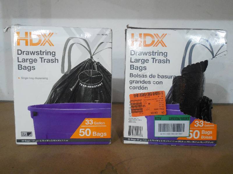33 Gal. Large Trash Drawstring Black Trash Bags (100-Count)