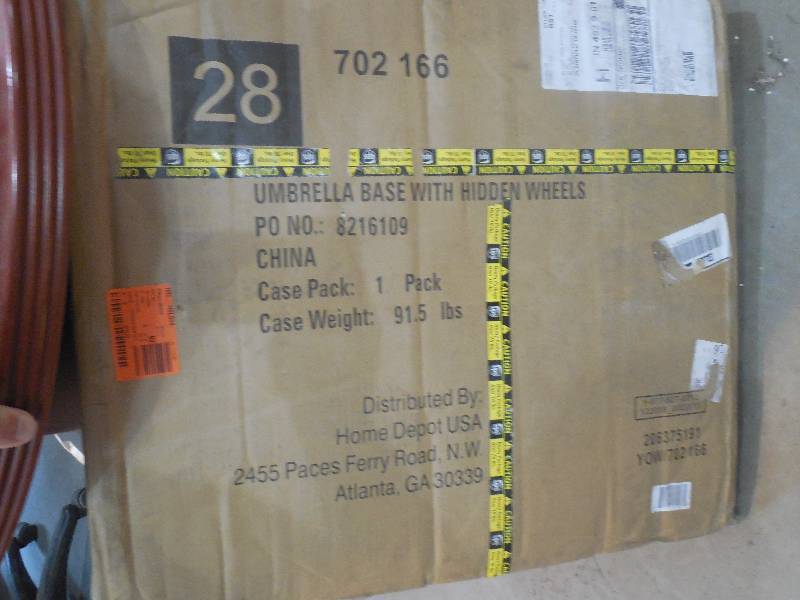86 lbs. Brown Patio Umbrella Base with Hidden Wheels