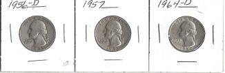 Three Silver Washington Quarters - 1956-D, 1957, & 1964-D