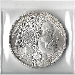 1 ounce pure silver - .999 fine - Buffalo Nickel Design