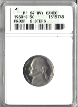 1980-S Nickel ANACS 6 Steps PF 64 Heavy Cameo