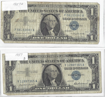 Two Silver Certificate Dollar Notes - 1957, 1957A