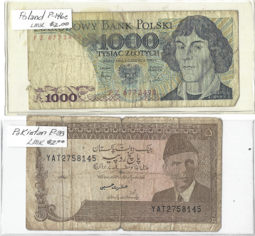 Three Different Foreign Banknotes - Pakistan, Poland, & Turkey