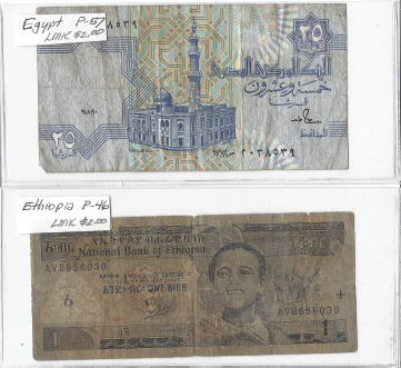Three Different Foreign Banknotes - Ethiopia, Egypt, & Argentina