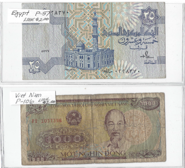 Three Different Foreign Banknotes - Viet Nam, Egypt, & Indonesia