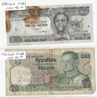Three Different Foreign Banknotes - Thailand, Mexico, & Ethiopia