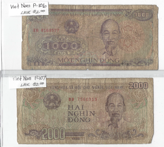 Three Different Foreign Banknotes - 2 from Viet Nam & 1 from Yugoslavia