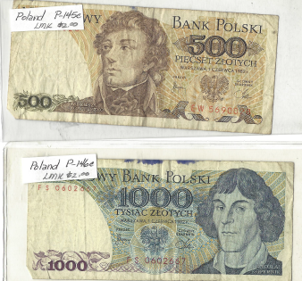 Three Different Foreign Banknotes - 2 from Poland & Yugoslavia