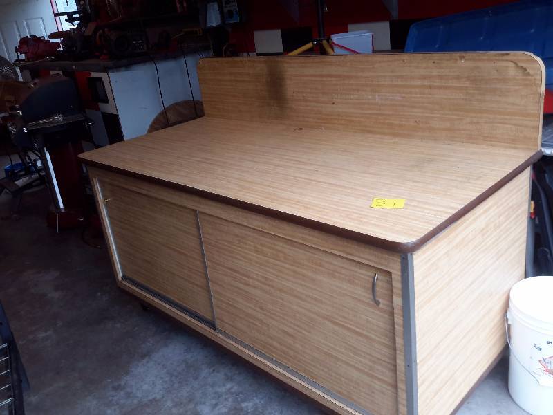 Simulated wood Cabinet with work surface and high backsplash