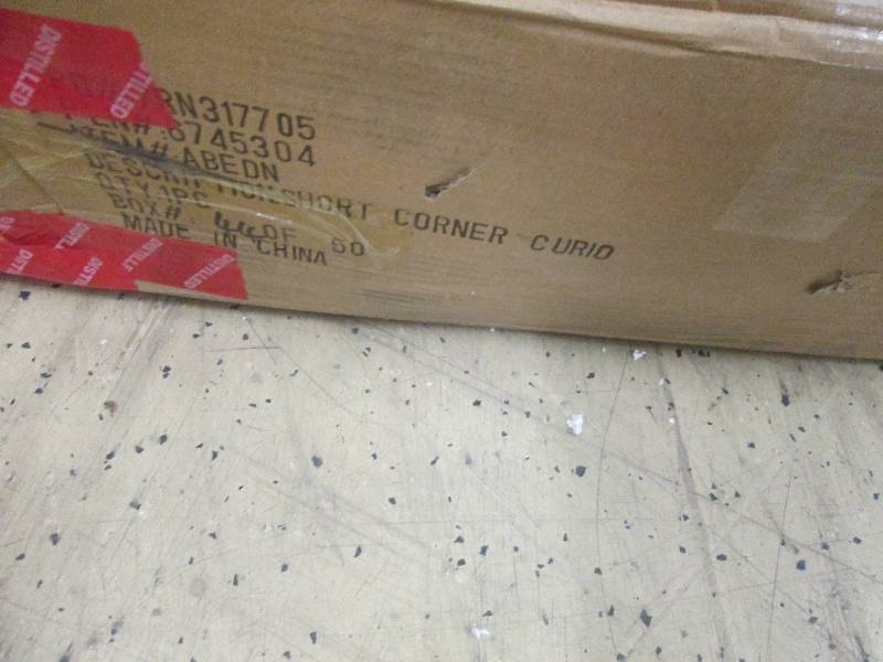 lot 100 image: Short Corner Curio open box Retail $199.95 Assembly required. 28 w x 42 h x 20 d.