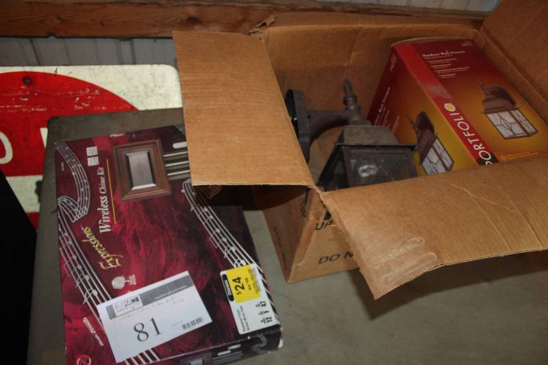 lot 81 image: Lot of (2) Portfolio Outdoor Lights Fixture, Expressions Wireless Doorbell Chime