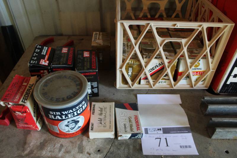 lot 71 image: Lot of Ammo, Clay Trap Thrower Includes 15-Boxes of 12-Gauge Ammo, 3-Boxes of Sporting Clay