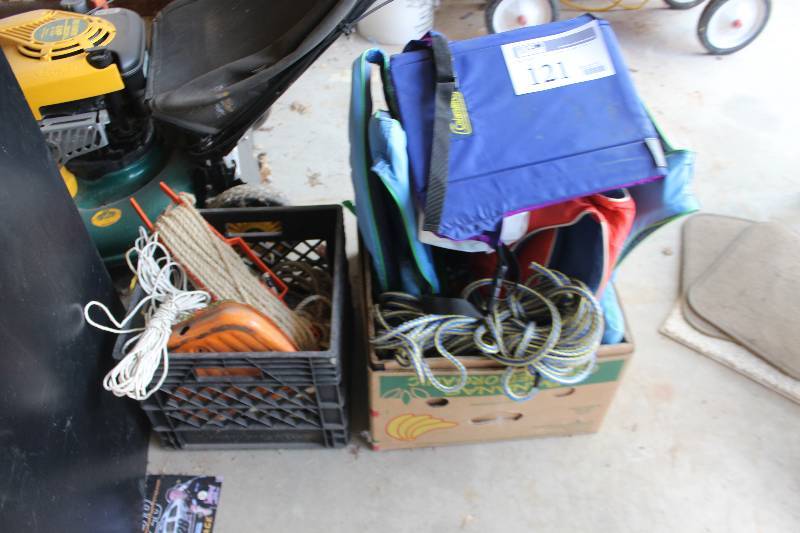 lot 121 image: Boat Equipment Includes Life Jackets, Rope, And More