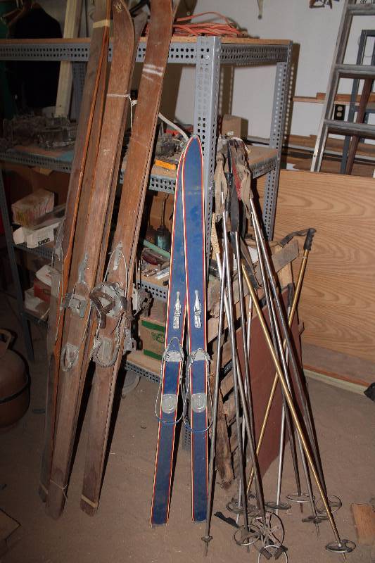 lot 215 image: Old Wood Snow Skis, Poles