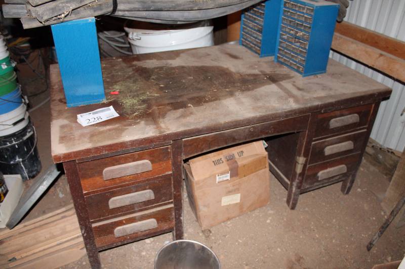 lot 228 image: Vintage 7-Drawer Wood Office Desk