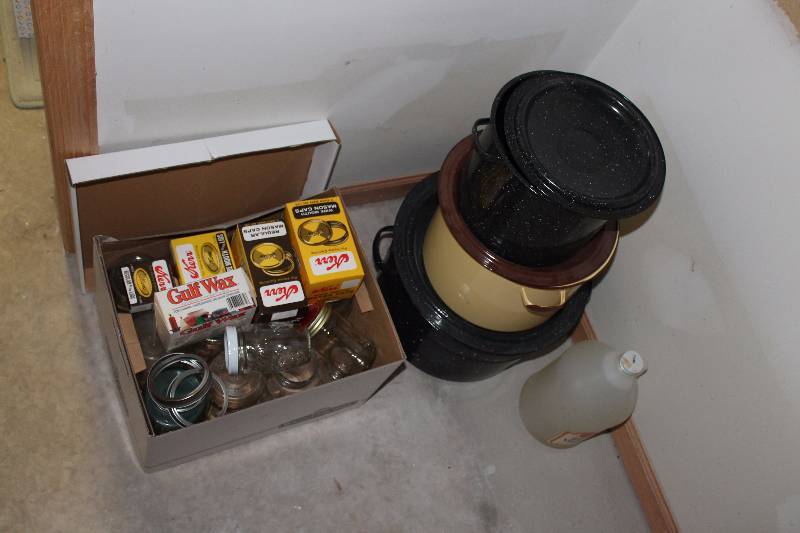 lot 313 image: Canning Supplies Includes Mason Jars, Lids, Wax