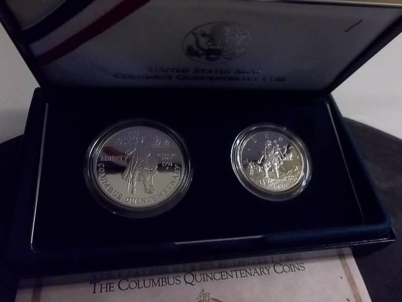 1992 Columbus Quincentenary Coins 2-Coin Proof Set (Silver Dollar Is 90%) 500 Year Anniversary