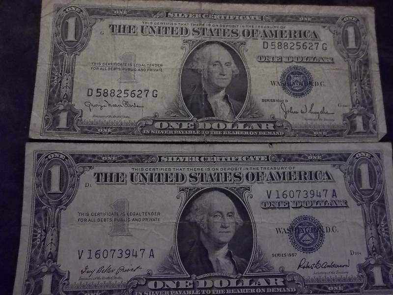 2-US One Dollar Silver Certificates Series 1935 D, 1957