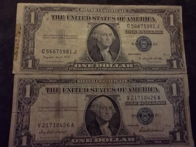 2-US One Dollar Silver Certificates Series 1935 G, 1957