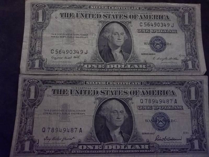 2-US One Dollar Silver Certificates Series 1935 G, 1957