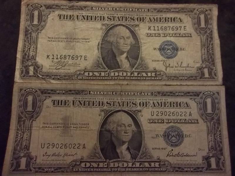 2-US One Dollar Silver Certificates Series 1935 C, 1957