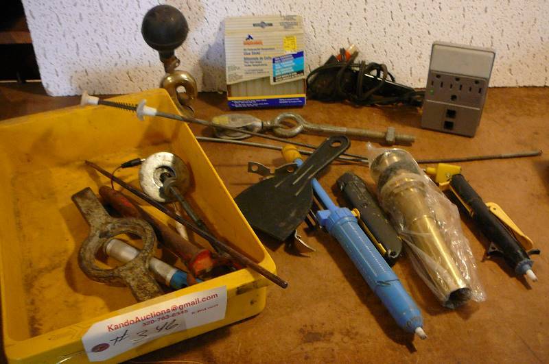 lot 346 image: Horn, Glue gun, glue Sticks, Copper Drain, Adapter