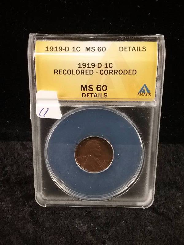 ANACS MS60 1919D Wheat Penny with Great Details  (Redbook Value  $65-$120)
