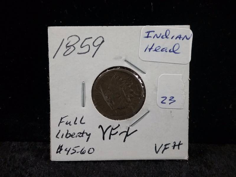 1859 VF Indian Head Cent, 1st Year in Series (Redbook value  $50-$70)