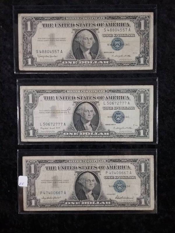 Lot - 1957, 1957A, 1957B $1 Silver Certificates