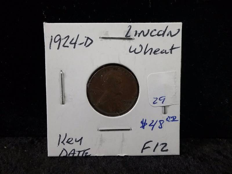 1924-D Key Date F12 Lincoln Penny (Redbook value $50-$60)