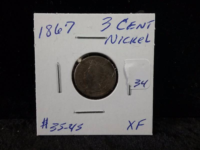 1867 3 Cent Nickel, XF, (Redbook value $35-$45)