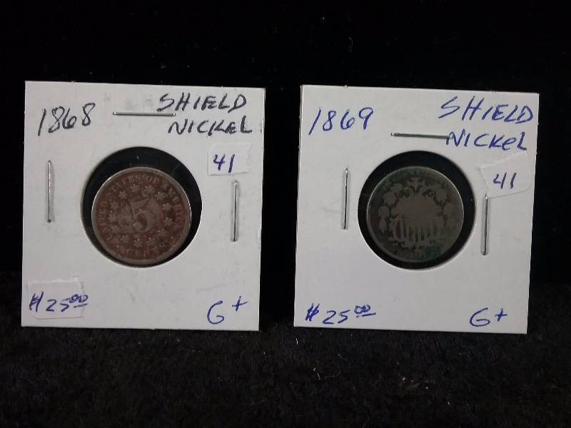 1868 & 1869 Shield Nickels (Redbook value $25each)