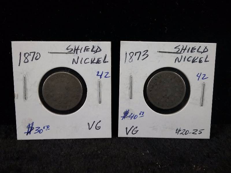 1870 & 1873 Shield Nickels (Redbook value $25each)