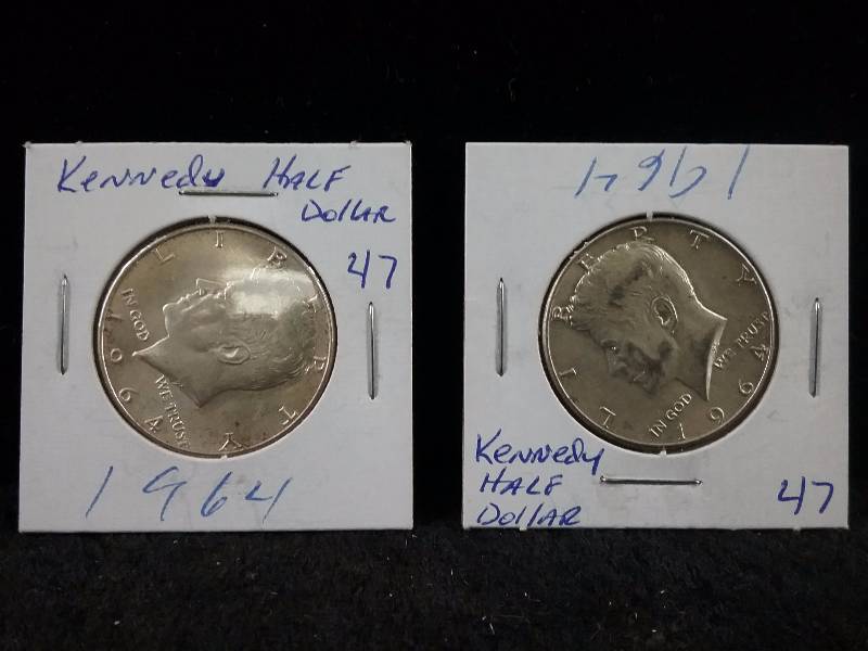 Lot - (2) 1964 90% Silver Kennedy Half Dollars