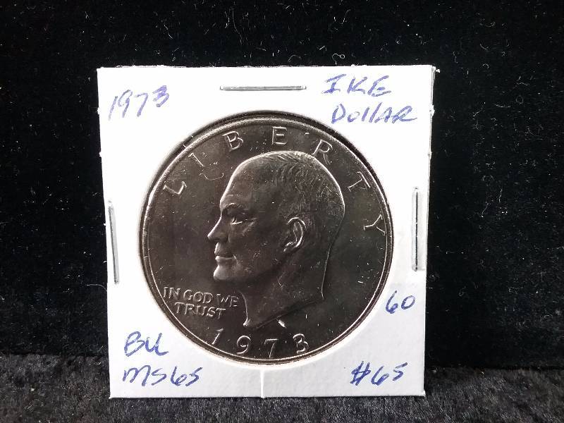 1973 MS65 BU Eisenhower Dollar, Extremely low mintage, (Redbook value $65)