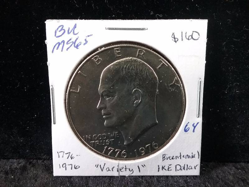 1776-1976 MS65 BU Variety 1 Eisenhower Dollar, Low mintage (Redbook value $160)