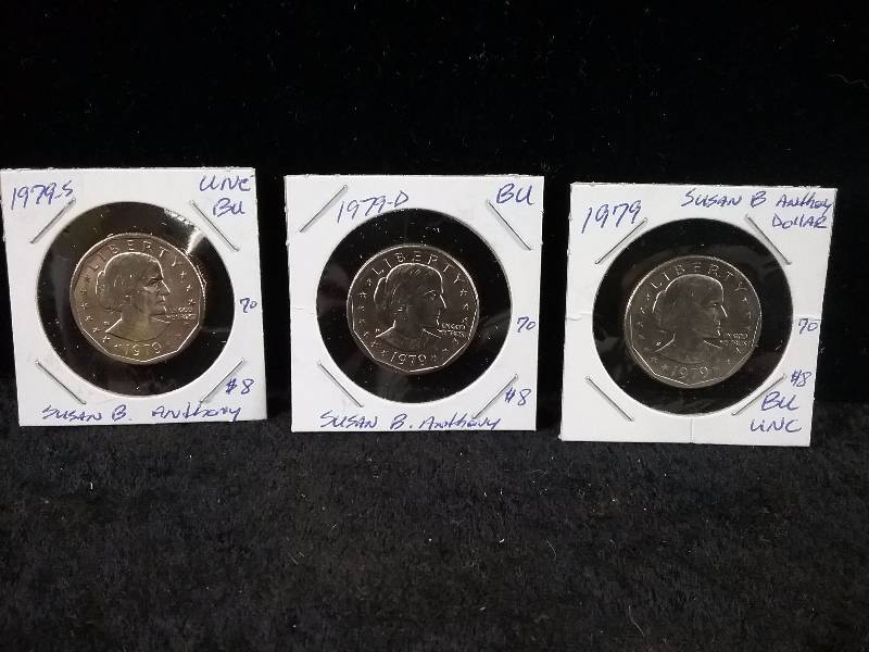 1979, 1979D, 1979S BU MS63 Susan B Anthony Dollars