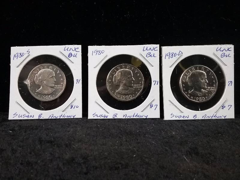 1980, 1980D, 1980S BU MS63 Susan B Anthony Dollars