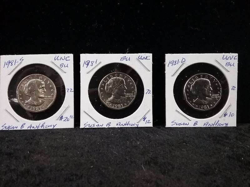 1981, 1981D, 1981S BU MS63 Susan B Anthony Dollars